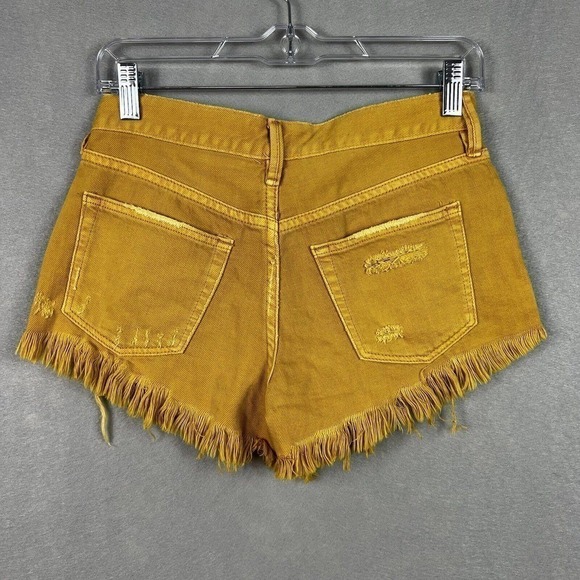 We The Free Cut-Off Denim Shorts Size 24 Mustard Yellow Raw Hem Distressed - Picture 8 of 9